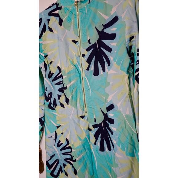Sail to Sable Mock Neck Dress Long Sleeve Shift Palm Print Midi Sz 8 - Picture 8 of 9